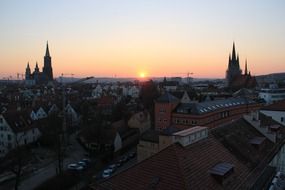 city view of the ulm cathedral at the sunset in munster