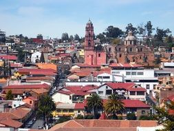 old church among red roofs, mexico, tlalpujahua