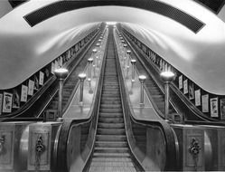 free escalator of underground station, perspective, united kingdom, england, london