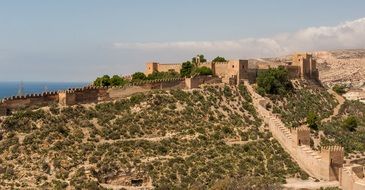 alcazaba of almeria, aerial view of medieval moorish fortress, spain, andalusia