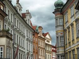tops of old buildings at clouds, czech, prague