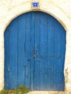 blue painted old wooden double door