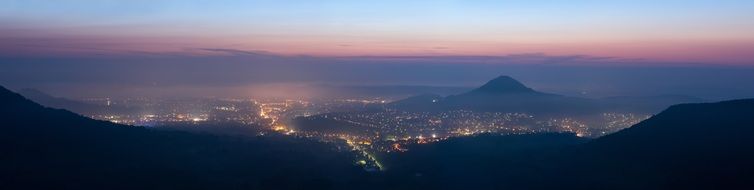 Night city lights Mountain Panorama