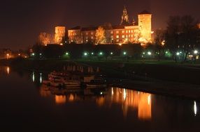 night view of the Wawel Castle in Krakow