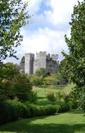 tower of medieval castle in summer landscape, England, West Sussex, Arundel