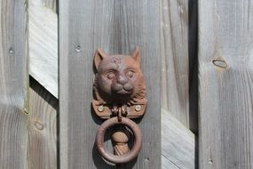 old wood door decoration doorknob metal cat