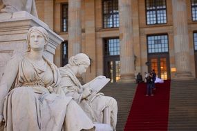 fragment of schiller monument at concert house entrance, germany, berlin