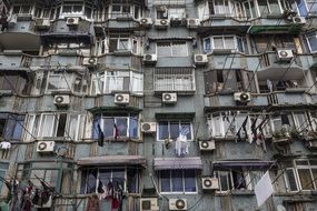 air conditioners on balconies of poor apartments, china