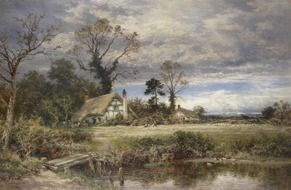 rural landscape with traditional village buildings, benjamin leader painting