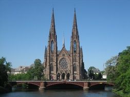 gothic Church of St. Paul at river, France, Strasbourg