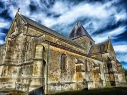 medieval church building at sky, france, ardennes