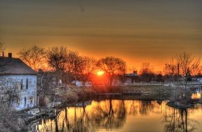 winter sunset at wisconsin, usa, algoma