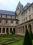 green courtyard near the castle