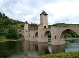 Pont ValentrÃ©, medieval fortified stone arch bridge crossing the Lot River, france, cahors