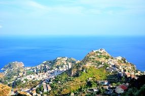 villages on mountains at turquoise sea, italy, Sicily, Castelmola