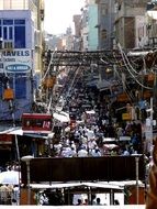 crowd of people on busy street, overpopulation, india, new dehli