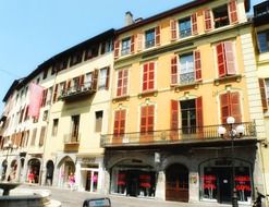 shops in old picturesque buildings, france, chambery