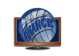 finance, lettering on globe in monitor
