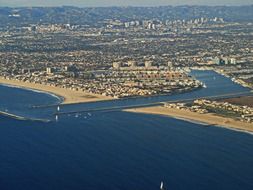 aerial view of metropolis at sea, usa, california, los angeles