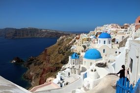 beautifull vew santorini sea greece white homes blue sky water