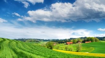 summer landscape with village in the fields, switzerland