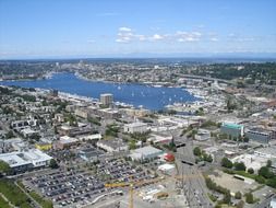 aerial view of lake washington at city, usa, washington, seattle