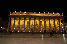 building with columnar at night, france, bordeaux