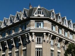 top of modern style building with roof windows, france, paris