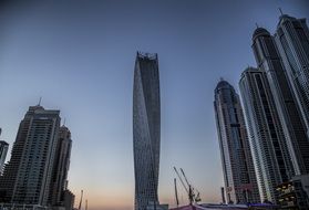 glass skyscrapers at dusk, uae, dubai