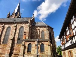 low angle view of gothic St Etienne’s church, france