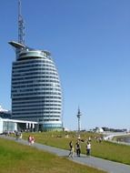people resting in park at Harbor Worlds, germany, bremerhaven