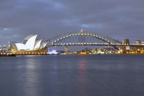 bridge and opera house at evening city, australia, sydney