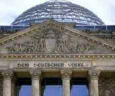 top part of reichstag building facade, germany, berlin