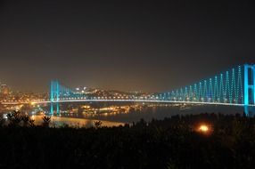 illuminated bosphorus bridge at night, turkey, istanbul