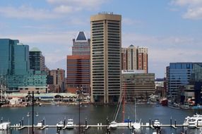 harbor at evening skyline of city, usa, maryland, baltimore