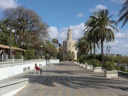 Torre del Or, dodecagonal military watchtower on embankment, spain, sevilla spanish architecture europe