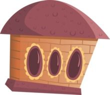 cartoon bricks house with brown roof as an illustration