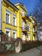 old yellow house with balconies, germany, berlin