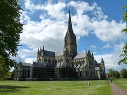 gothic salisbury cathedral at summer, uk, england