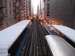 train station in city at evening, usa, illinois, chicago