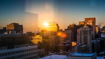 city at winter sunset, canada, montreal