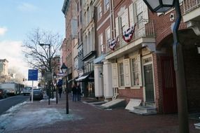 post office in old building on street at winter, usa, pennsylvania, philadelphia