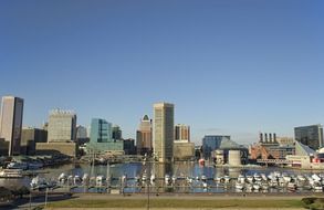 ships and boats at inner harbor in city, usa, maryland, baltimore