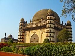 landscape of old gol gumbaz mausoleum, india, karnataka, bijapur