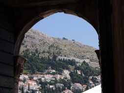 buildings on mountain side, view from old city wall, croatia, dubrovnik