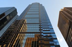 low angle view of modern buildings at sky in New York City