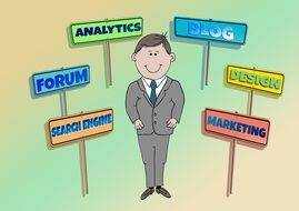 comics page with man and search engine