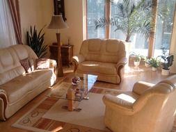 beige leather furniture in the living room