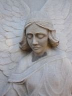 angel with sad face, sculpture, detail