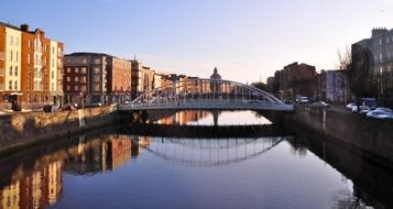 JAMES JOYCE bridge in evening cityscape, uk, ireland, dublin